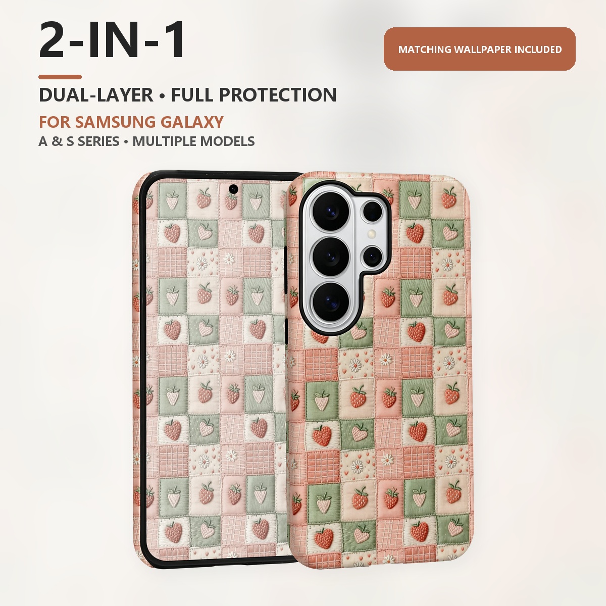Samsung Galaxy S24 - patchwork fraise brodé 2-in-1 Double Couche